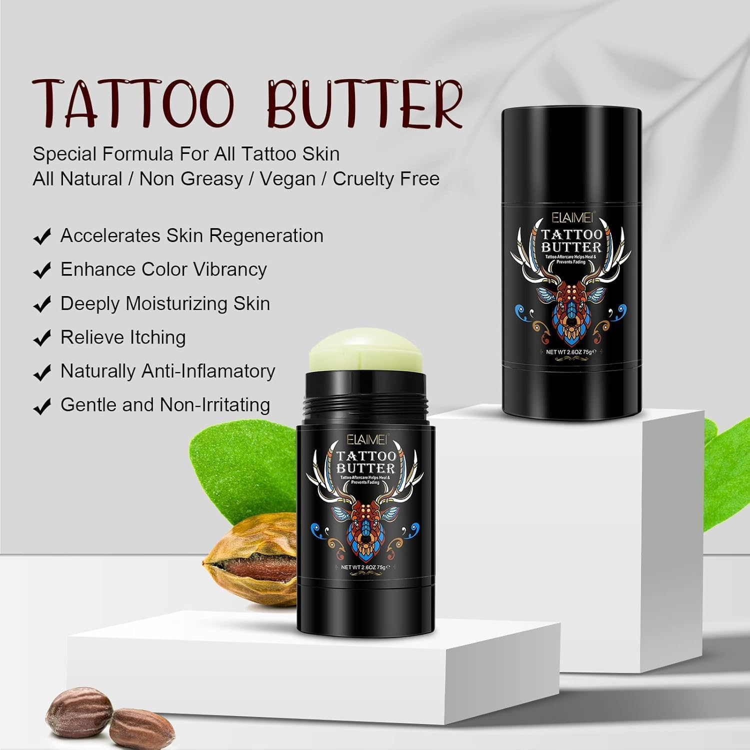 Tattoo Aftercare Butter Balm,2.6 Oz Tattoo Aftercare Healing Brightener for Color Enhance,Protects New Tattoos and Rejuvenates Older Tattoos,Natural Organic Tattoo Cream (1 Pcs | 2.6 Oz) image number 2