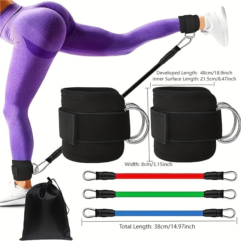 Ankle Resistance Band with Cuffs, Ankle Bands for Working Out,Resistance Band for Leg with 3 Different Pounds, Booty Workout Equipment for Kickbacks Hip Fitness Training,Home Gym Fitness Training image number 2