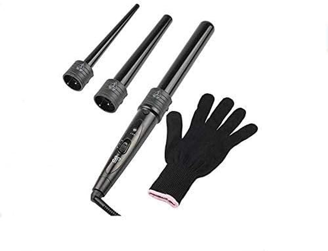 Zealite Hair Culer Curling Wand 3 in 1, Curling Iron Set with 3 Interchangeable Ceramic Barrels and a Heat Protective Glove Black image number 2