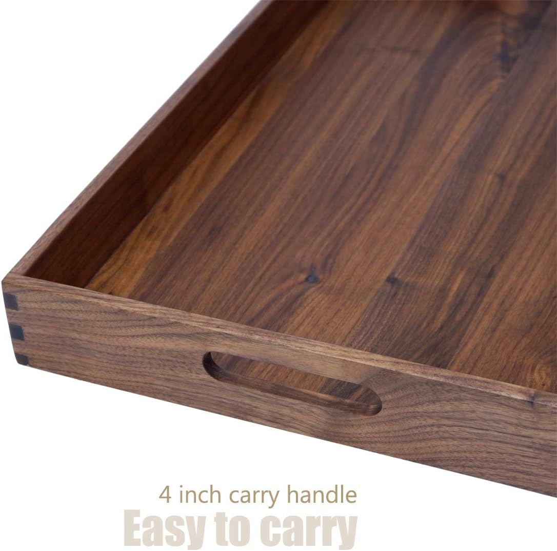 MAGIGO 22 X 14 Inches Large Rectangle Walnut Wood Ottoman Tray with Handles, Serve Tea, Coffee or Breakfast in Bed, Classic Wooden Decorative Serving Tray - Cherry Wood image number 2