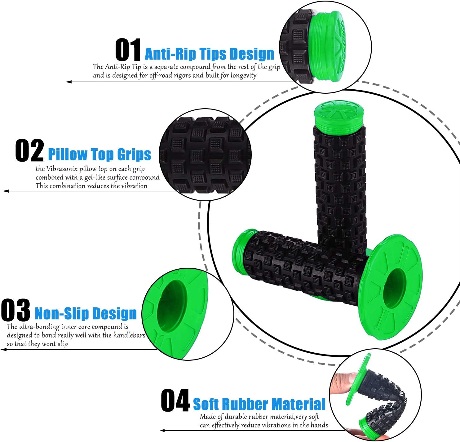 Motorcycle Grips Dirt Bike Grips Pillow Top Grip Mx Grips Universal Handle Grips for KX60 KX65 KX80 KX85 KX100 KX125 KX250 KX250F KX250R KX300 KX400 KX420 KX450 KX450F KX500 KLX110 KLX125 Green image number 3