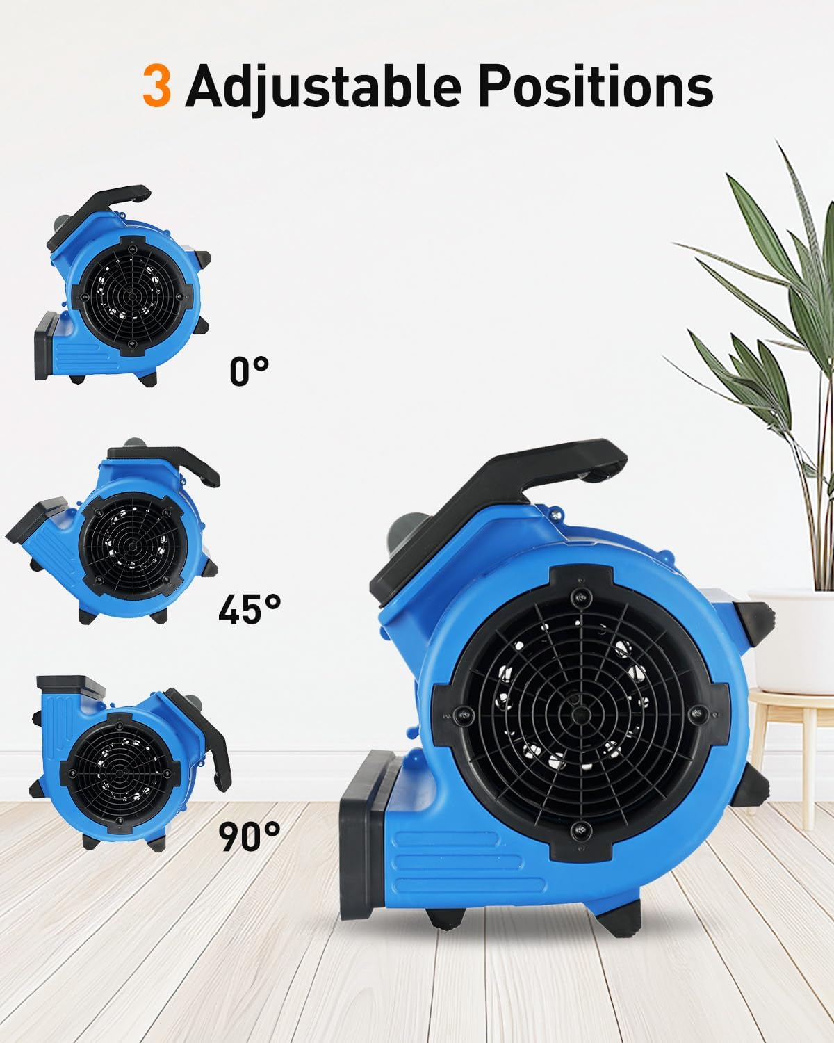 Centrifugal Air Mover, 3-Speed Carpet Dryer 300W Air Mover Blower Fan, Portable Floor Dryer for Home Ventilation, Drying Walls, Carpets and Floors, Blue image number 4