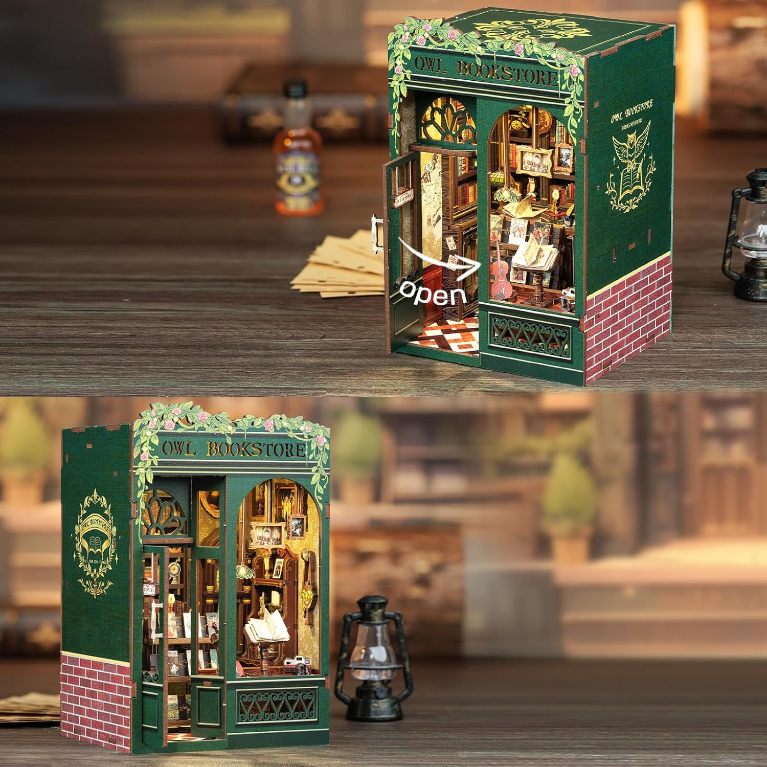 CUTEBEE Book Nook Kit - DIY Miniature House Kit for Adults, Teens and Beginners, Dollhouse Booknook Library Tiny House Bookshelf Decor 3D Wooden Puzzle, Gifts for Family, Friends (Owl Bookstore) image number 4
