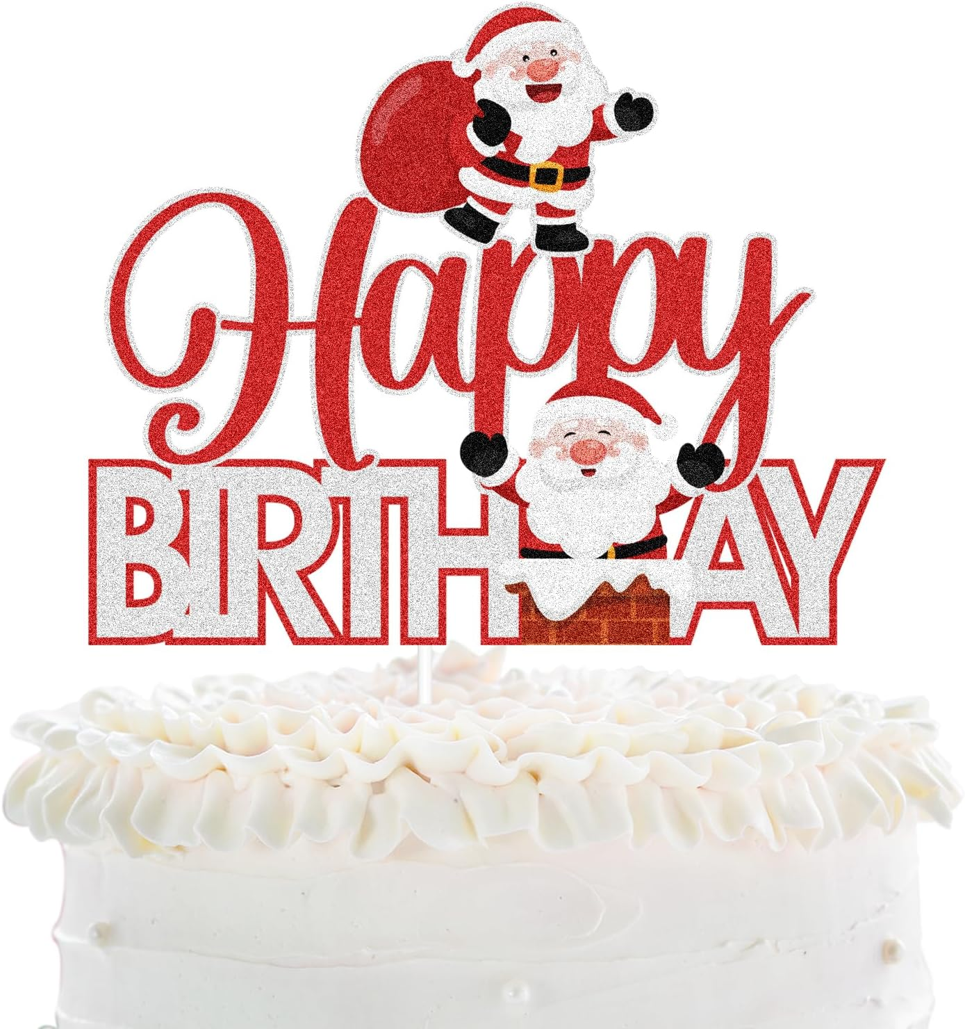 Merry Christmas Happy Birthday Cake Topper - 2024 Winter Birthday Red Glitter Man Cake Topper - Christmas Birthday Party Supplies - Christmas Holidays Party Decoration image number 4