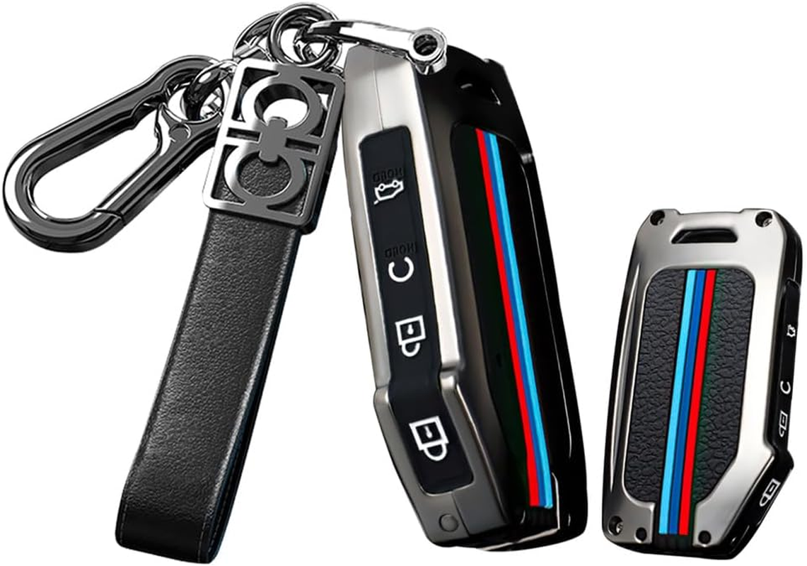 HIBEYO for KIA Telluride Key Case Holder 4 Button Alloy Key Fob Cover for KIA Telluride Seltos Soul Forte GT EX Sportage Sorento Cerato NIRO Push Key Smart Key Cover Accessories -B Type Black