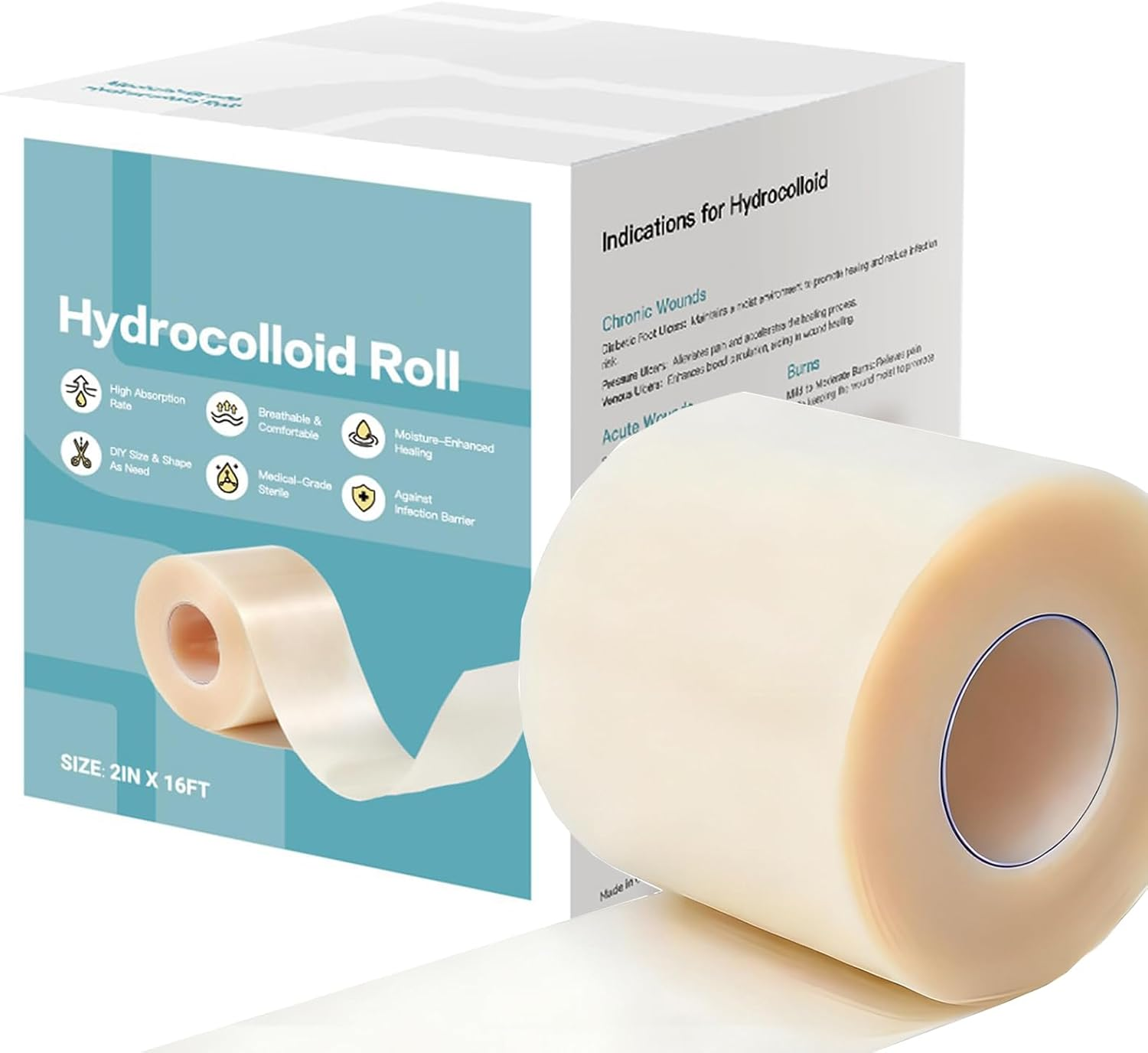 Komiyaa Hydrocolloid Roll for Wound Care, Self-Adhesive Wound Care Patches and Tape for DIY Customization, Flexible, Waterproof & Hypoallergenic First Aid Kit Essential (5Cm X 5M) image number 3