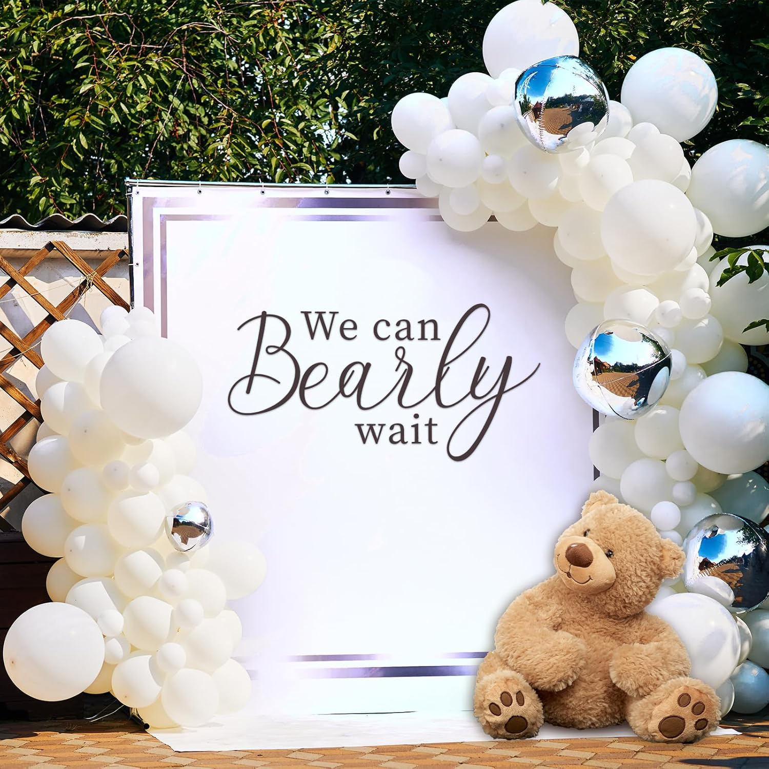 We Can Bearly Wait Sign Decal, We Can Bearly Wait Sticker Baby Shower Backdrop Bear Themed Wall Sticker for Baby Shower Arch Decorations Photo Props Gender Reveal Party image number 3