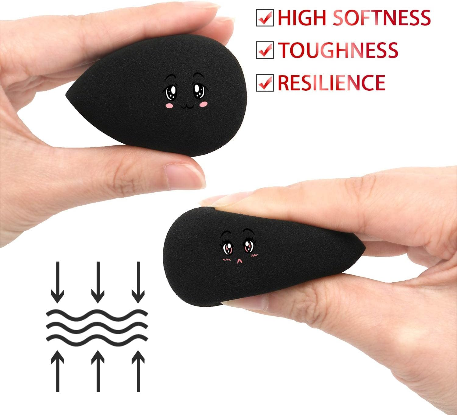 Larbois Makeup Sponges, 3-Pack Blender Beauty Foundation Blending Sponge Set for Dry & Wet Use (Drop Shape, Black) image number 3