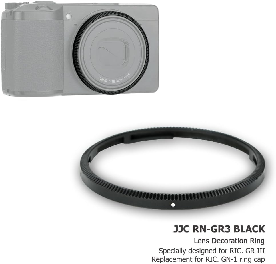 JJC GN-1 Aluminium Alloy Lens Decoration Ring, Anti-Lost Spare Accent Ring for Ricoh GRIII GRM3 GR3 HDF Camera, Replaces Ricoh GN-1 Lens Ring - Black