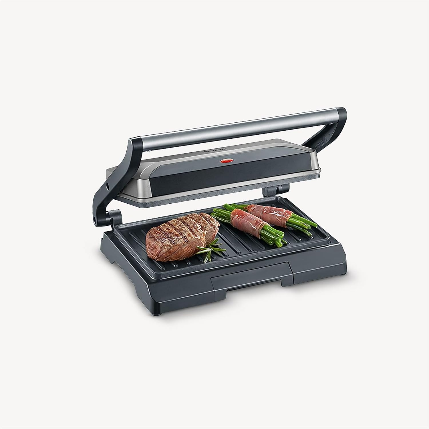 SEVERIN Contact Grill for Sandwiches, Steak and Panini Grill, Non-Stick Sandwich Maker for Grease-Free Grilling, 800 W, Metallic Grey/Black, KG 2394 image number 2