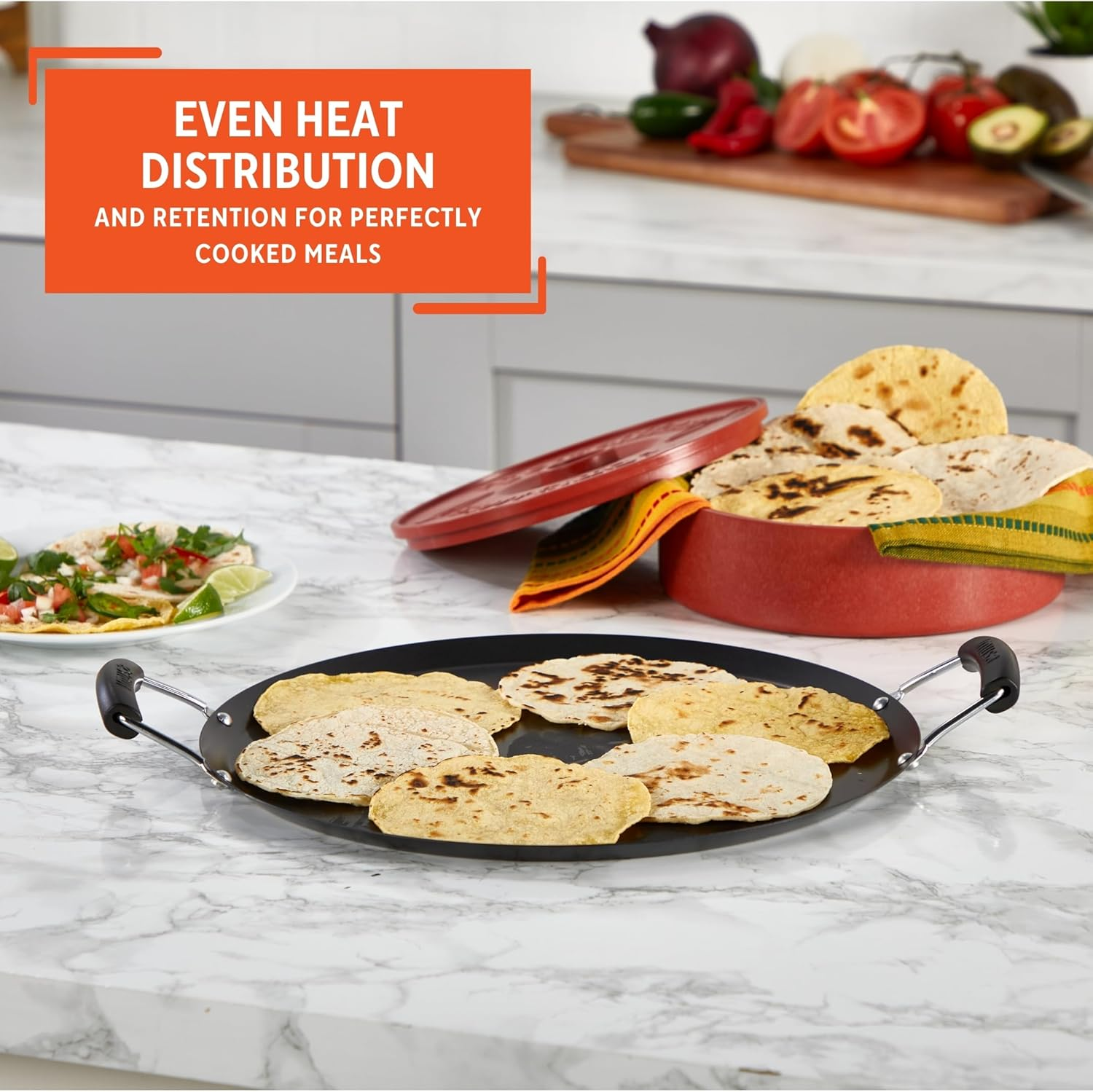 IMUSA USA, Black Carbon Steel Large round Comal with Bakelite Handles, 14" image number 2