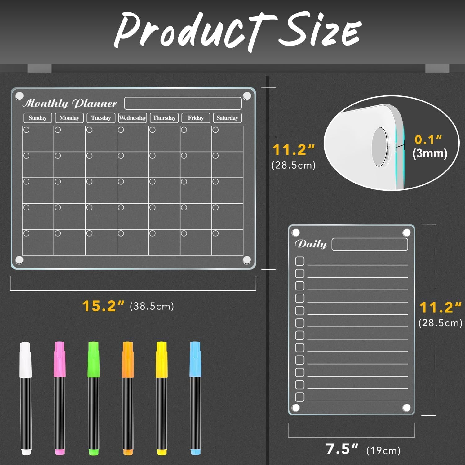 4Pcs Fridge Calendars Planning Pads, Acrylic Magnetic Fridge Calendar, Clear Fridge Monthly Weekly Planner, for Events/Business Meetings/Shopping Lists with 6 Color Markers & Wipes - 40 X 30 Cm and 30 X 20 Cm image number 6