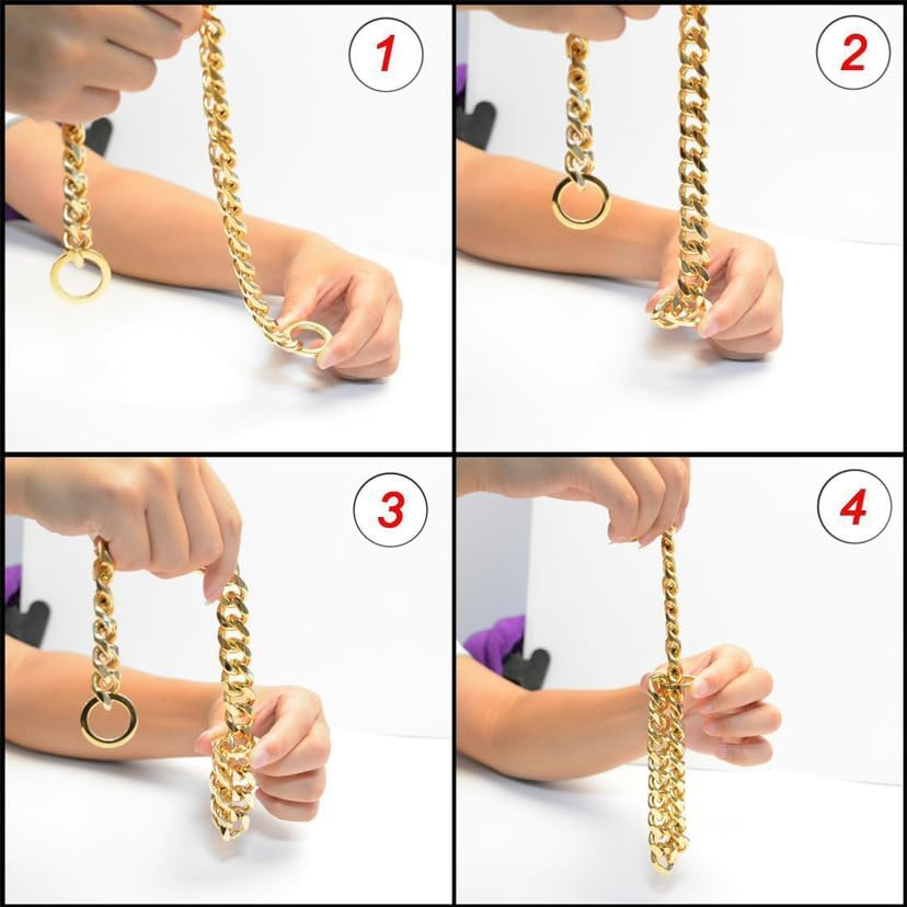 Gold Chain Dog Collar Link Chain Stainless Steel Metal Links Walking Training Collar for Small Medium Large Dogs (Golden, 20") image number 3