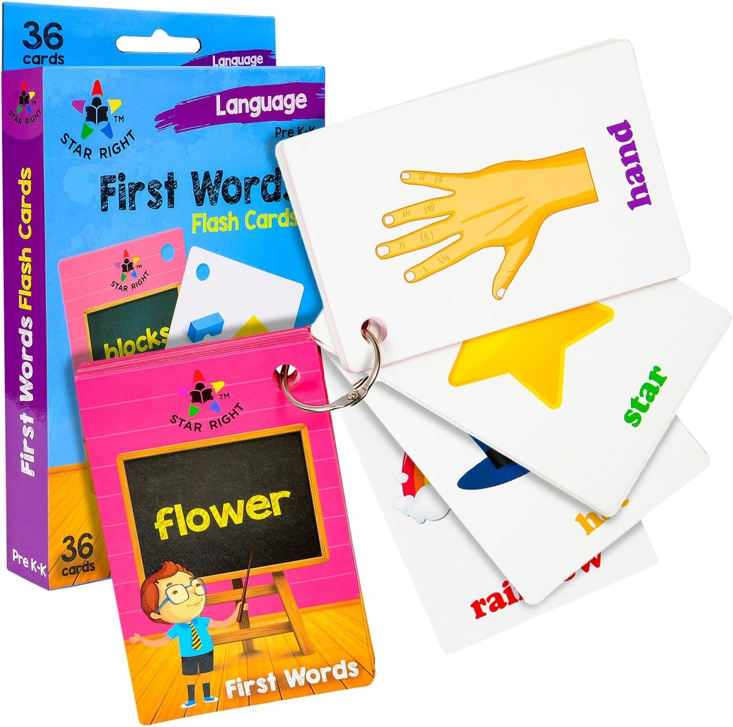 Star Right First Words Flash Cards with Realistic Art, 36 Cards, with 1 Ring, for Ages Pre-K & K image number 3