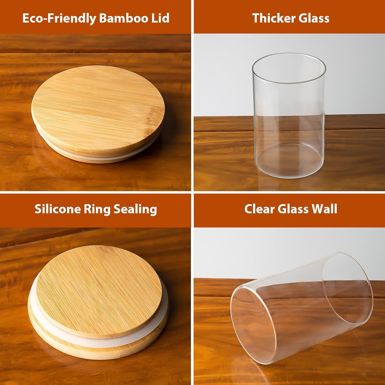 ENLOY Glass Food Storage Jars 32 OZ Set of 3, 3 Pack Airtight Food Storage Jar with Bamboo Lid, Clear Food Canisters for Nuts, Coffee Beans, Sugar, Flour, Snacks, Spice and More (950Ml) image number 5