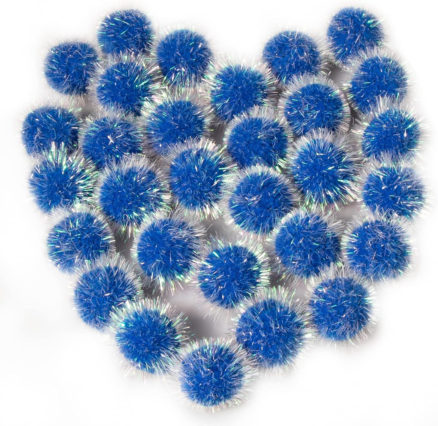 VAPKER 30 Pcs Cat Ball Toys Sparkle Balls Extra Large 2 Inch Cat'S Favorite Chase Glitter Ball Glitter Tinsel Pom Poms Balls Dark Blue Color
