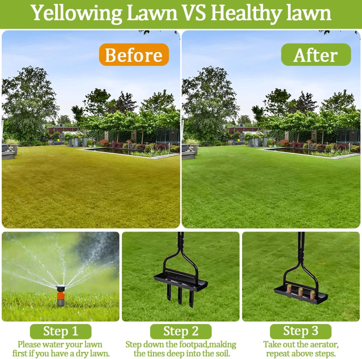 Lawn Aerator Tool, Lawn Aerator Spike Aerating Tool and Garden Tools, T-Handle Lawn Aerator, Scarifier,Lawn Aerating for Compacted Soils Lawn Care image number 5