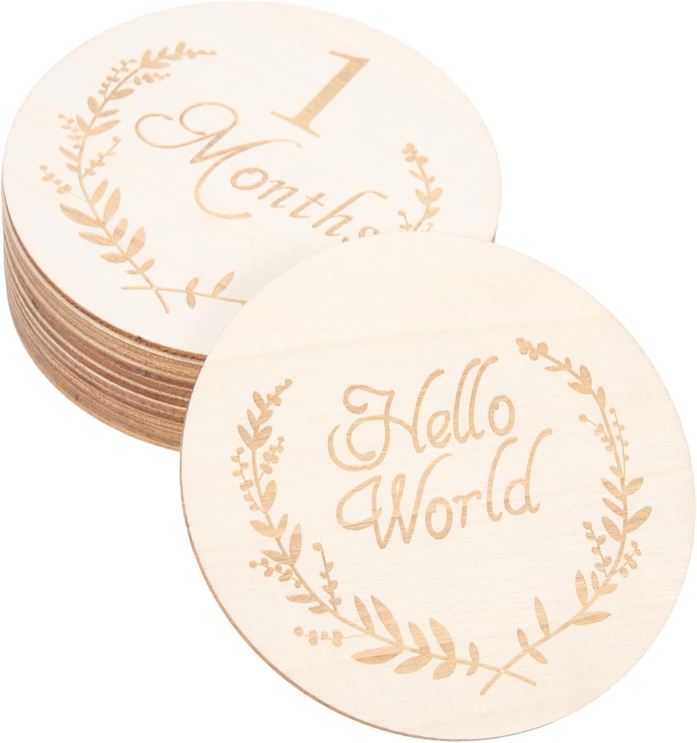 HOMSFOU 13Pcs Wooden Slices Baby Milestone Cards Natural Birch Wood Baby Monthly Marker Discs for Newborn Photography and Monthly Commemorative Keepsakes