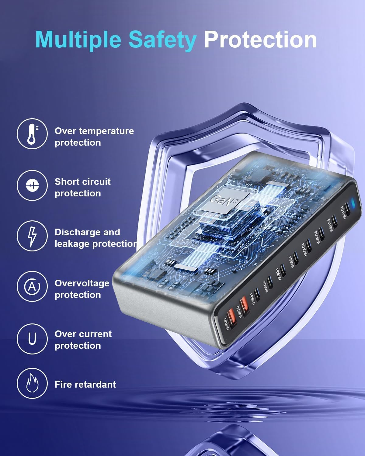 Cyperever 800W USB C Fast Charger Block,10 Port USB Charging Station,Gan III 10-Port Fast Charging Station Hub,Pd 3.1 140W Laptop Charger Adapter Compatible with Macbook,Dell,Steam Deck,Iphone Galaxy