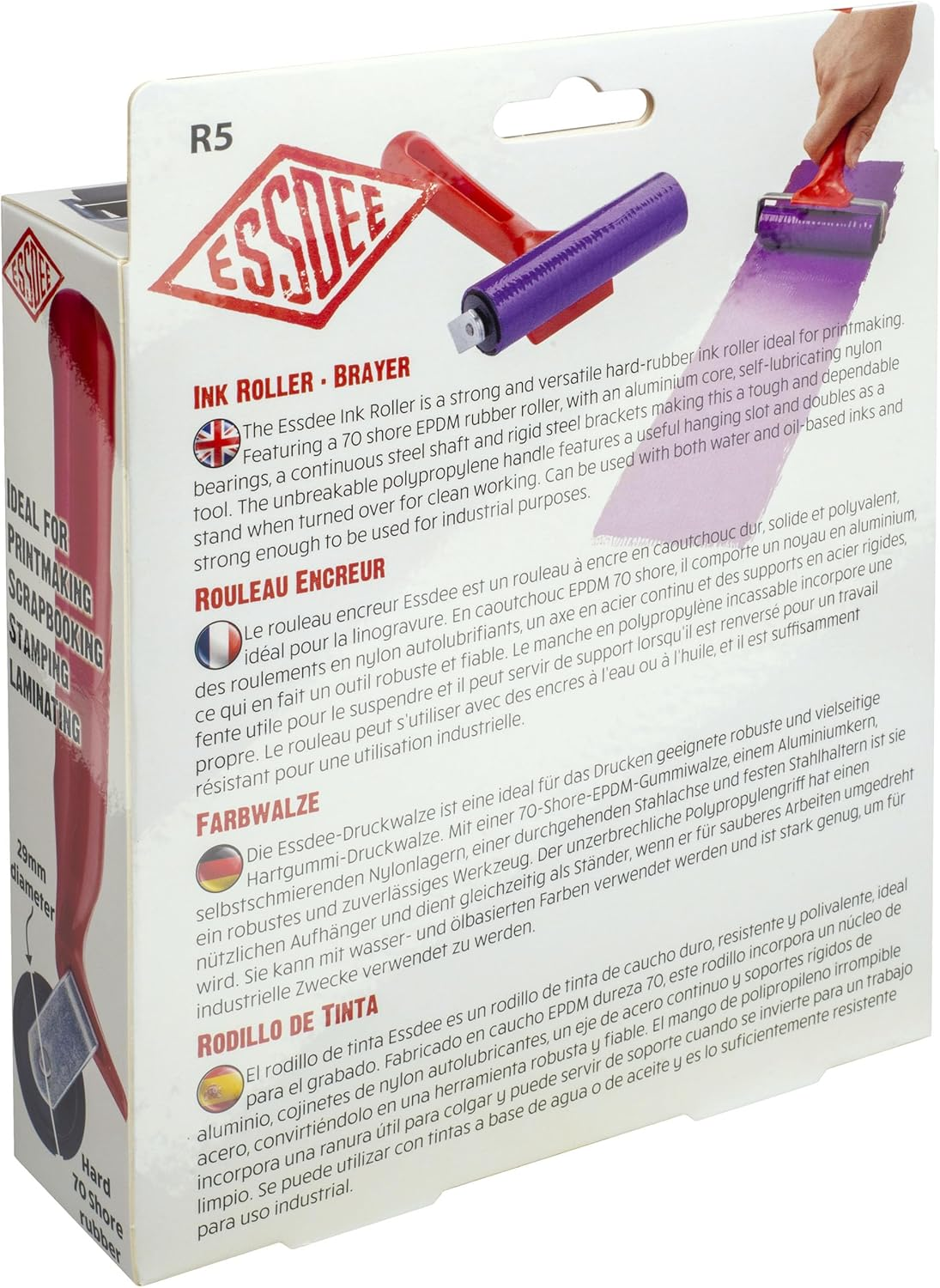 Essdee Hard Roller with Handle, 6-Inch Size, Red