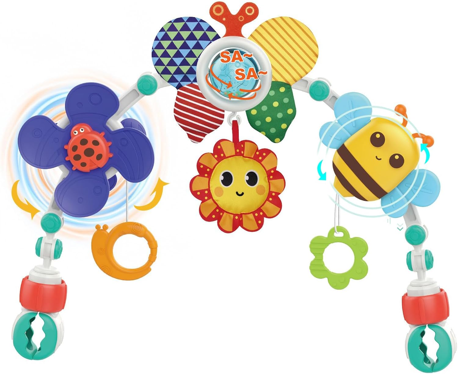 Baby Stroller Arch Toy, Newborns Sensory Activity Arch Toy with Teethers, Rattle & Windmill, Crib Car Seat Toys for Infants Toddlers 0-12 Month, Developmental 1-2 Year Old Boys Girls