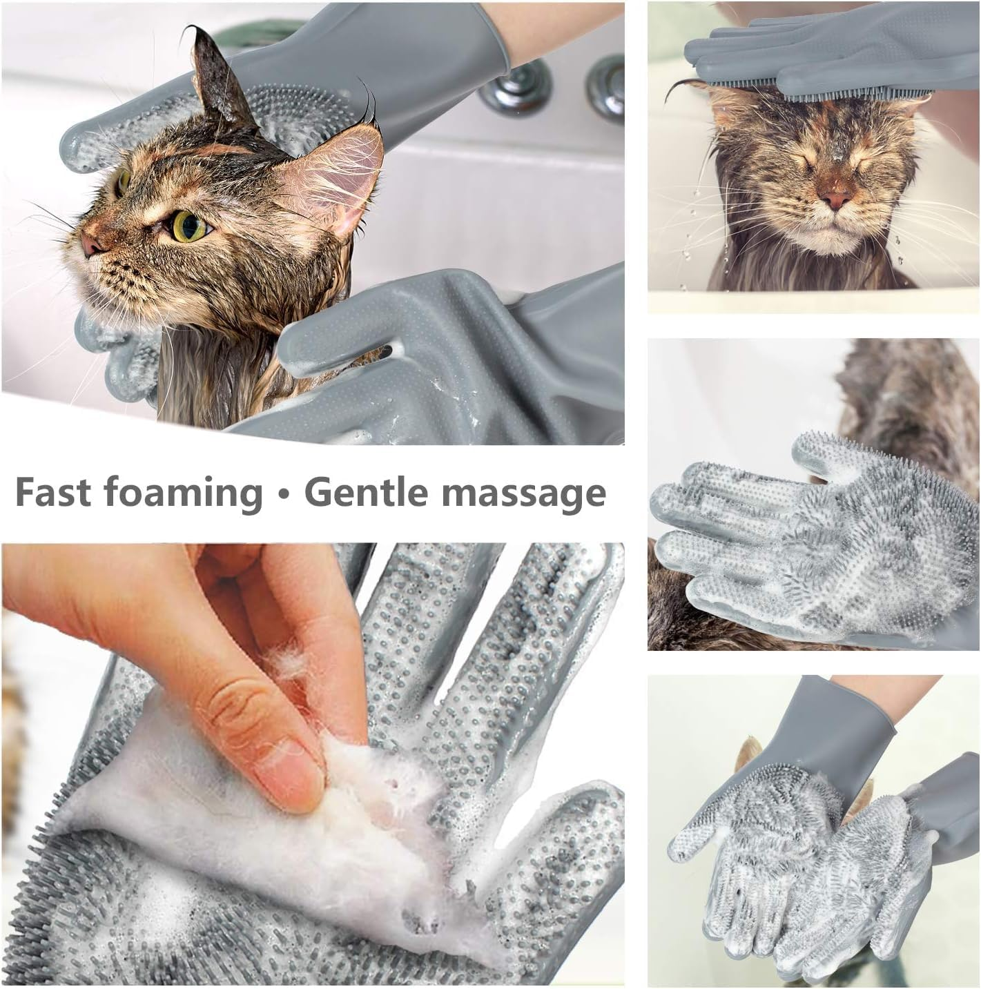 Mumoo Bear Pet Grooming Gloves - Heat Resistant Silicone Gloves with High-Density Teeth, Enhanced Five Finger Design for Bathing and Massaging Dogs and Cats image number 4