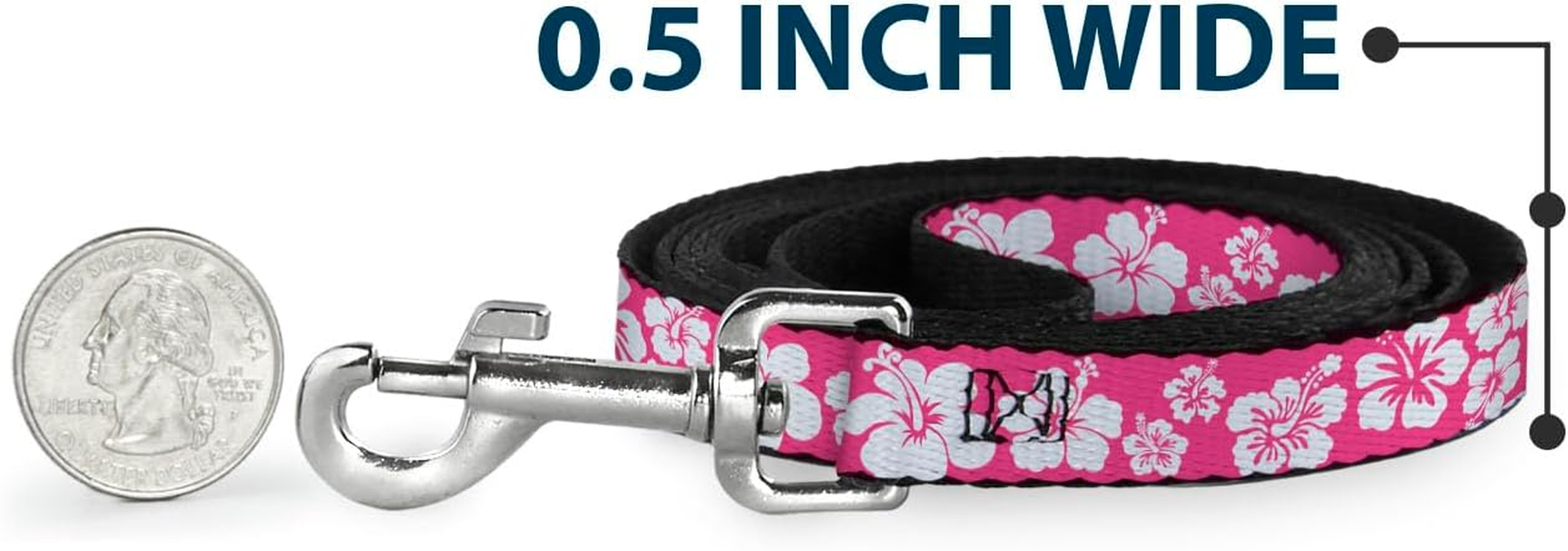 Buckle-Down DL-6FT-W30853 Hibiscus Neon Pink/White Dog Leash, 6' image number 3