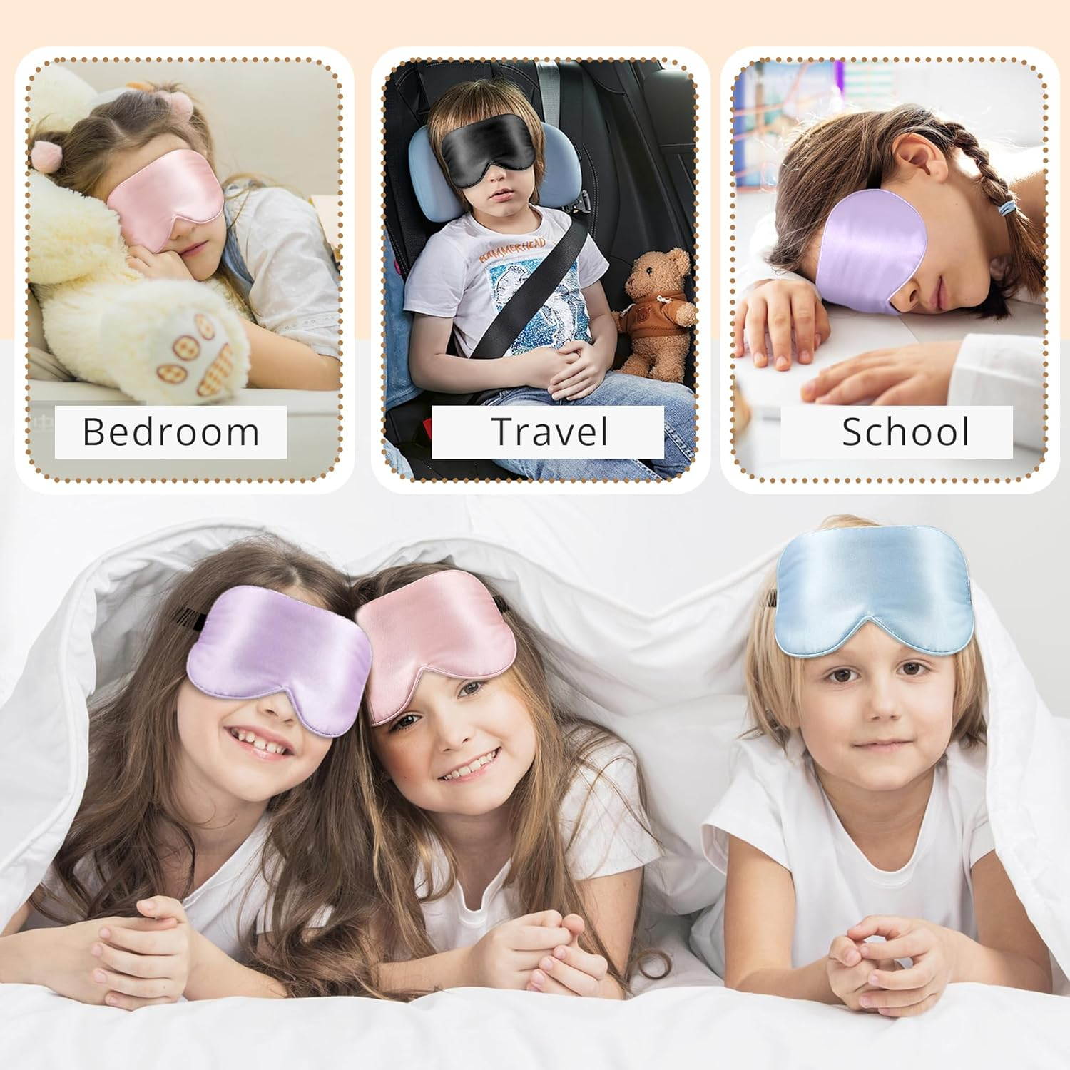 Kids Sleep Mask Eye Cover, 100% Real Natural Pure Silk Eye Mask with Adjustable Strap, Blindfold Kids Eye Mask for Sleeping, Eye Shade for Boys Girls and Adult, Pressure-Free Comfort (Black) image number 1