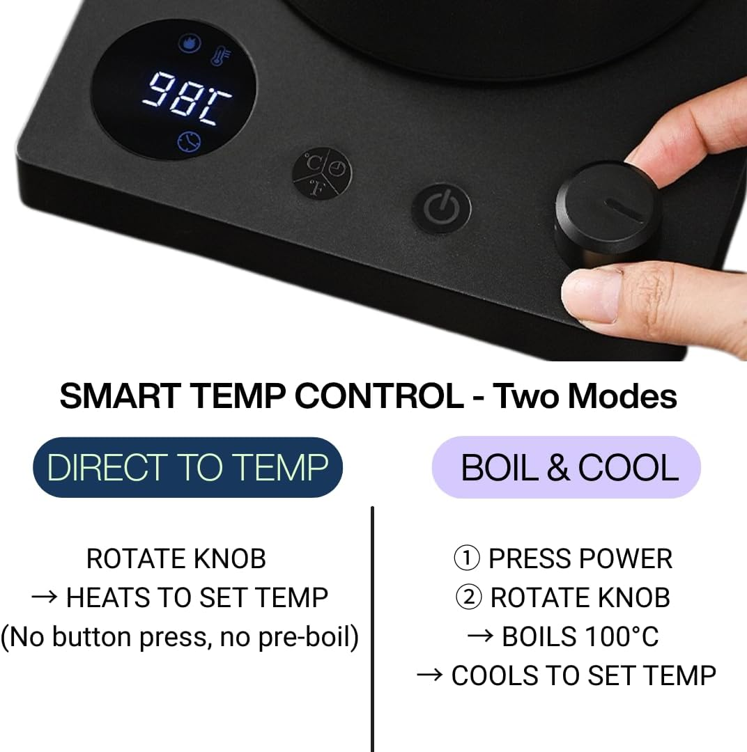 Electric Gooseneck Smart Kettle 1L - Stainless Steel Water Boiler with LED Temperature Display & Custom Heat Settings, Auto Safety Shutoff - Ideal for Brewing Coffee, Tea and Family Use image number 2