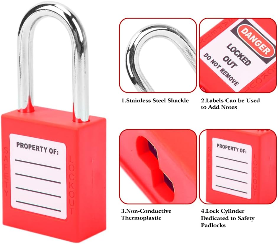 Sonew Pack of 5 Lockout Padlocks with 10 Keys, Insulated Padlocks of Safety Technology for Mechanical Engineering (Red) image number 4