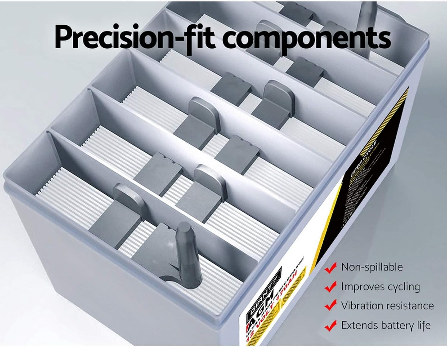 Giantz 170Ah AGM Deep Cycle Battery, Recharge Batterys 4Wd Charging Portable, 1400 Cycles Long Life High Performance for Solar Camper Trailer Caravan Camping Car Power Supply image number 3
