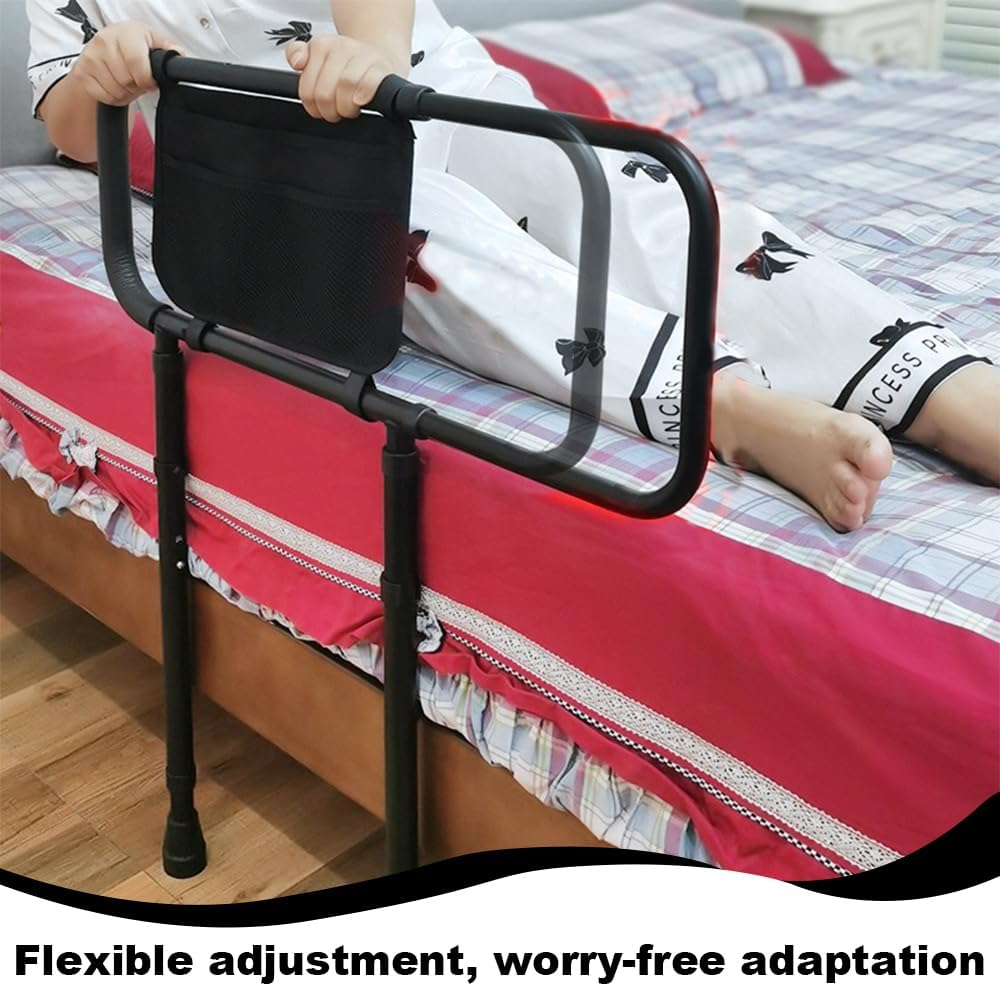 MTSDM Bed Rails for Elderly Adults Safety, Height Adjustable Bed Assist Rail for Seniors Safety Bed Handle with Leg Bedside Fall Prevent Grab Bar with Non-Slip Ergonomic Handle Foldable Send Straps image number 1