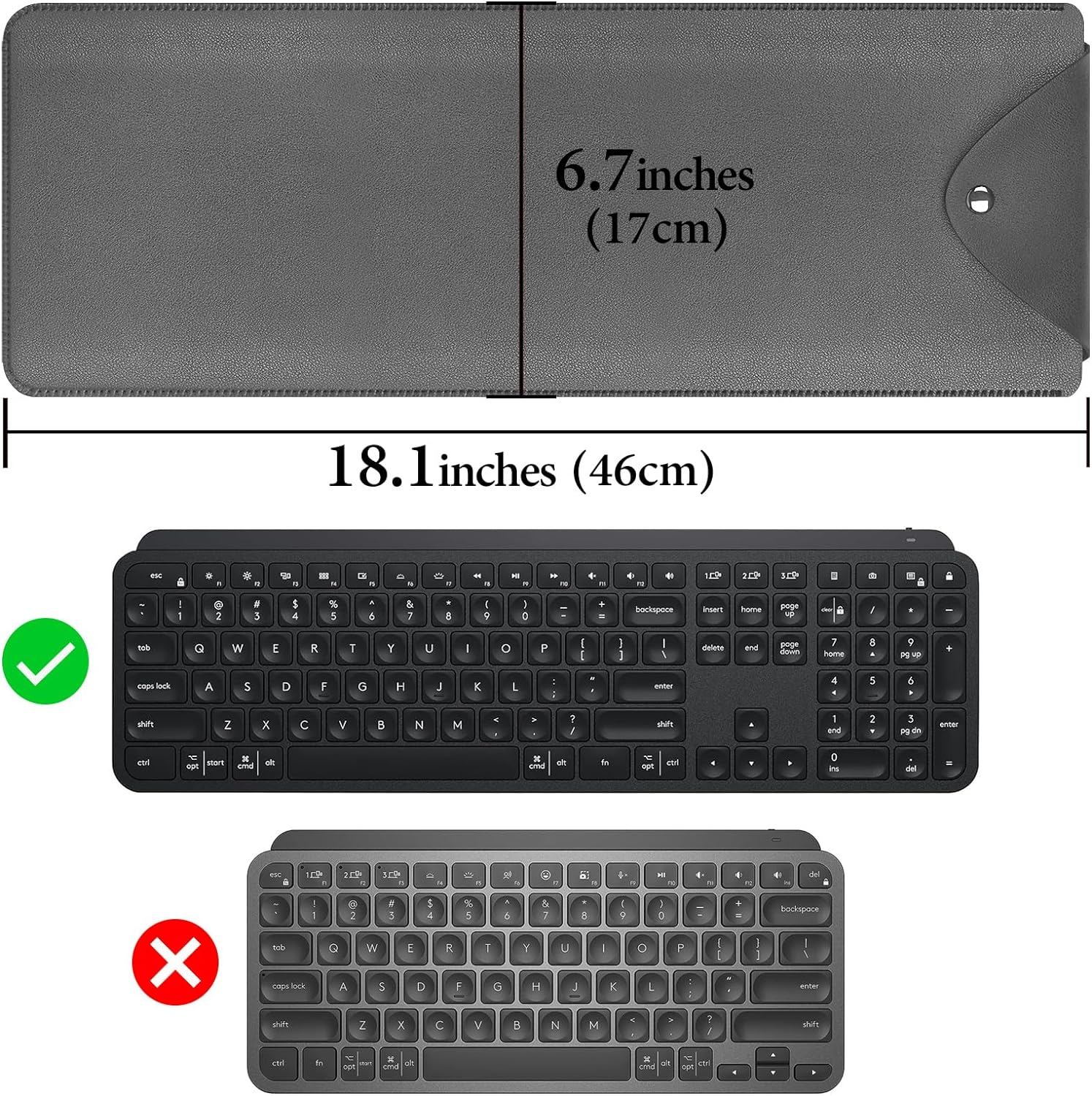 Geekria Full Size Slim Keyboard Sleeve Case, Vegan Leather Travel Bag, Keyboard Protective Cover for Logitech MK955/ K950/ MX Keys S/MX Keys Advanced Wireless Illuminated (Dark Grey) image number 4