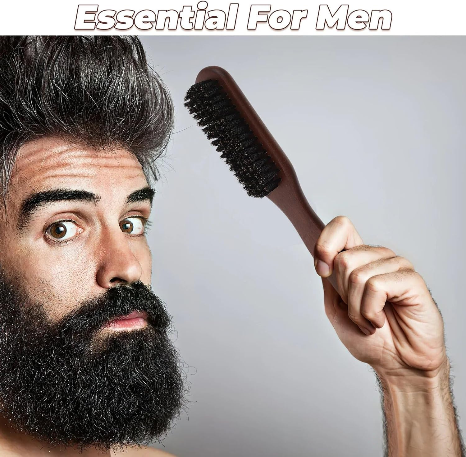 Bristle Hair Brush Slick Back Boar Bristle Hairbrush, 2Pcs Boar Stiffs Beard Brush,Beard Growth Stiff Boars Stiffs Beard Grooming Brushes,Tangle Softening Beard Boar Brush for Men image number 1