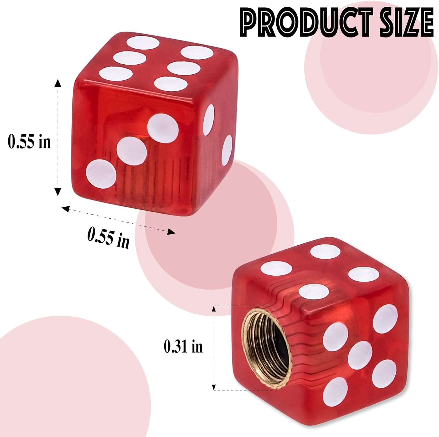MEAJOO 4PCS Dice Shape Tire Valve Stem Caps, Universal Copper Core Dustproof Tire Valve Stem Covers for Cars, SUV, Trucks, Bikes, Motorcycles, Bicycles(Red) image number 1
