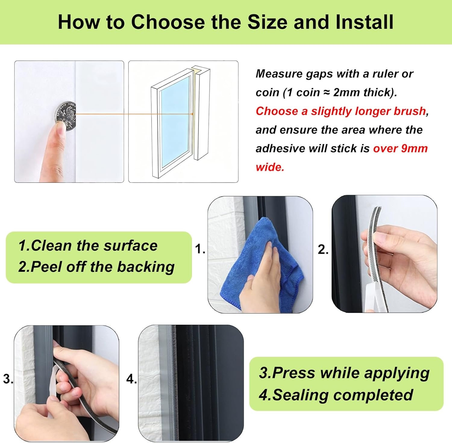 Brush Weather Stripping Door Seal -0.4 Inx0.4Inx33Ft,Effective Weather Stripping for Doors & Windows, Insulation Strip for Gap Filling,Draft Stopper for Exterior Doors, Window Seal,Conditioner image number 6
