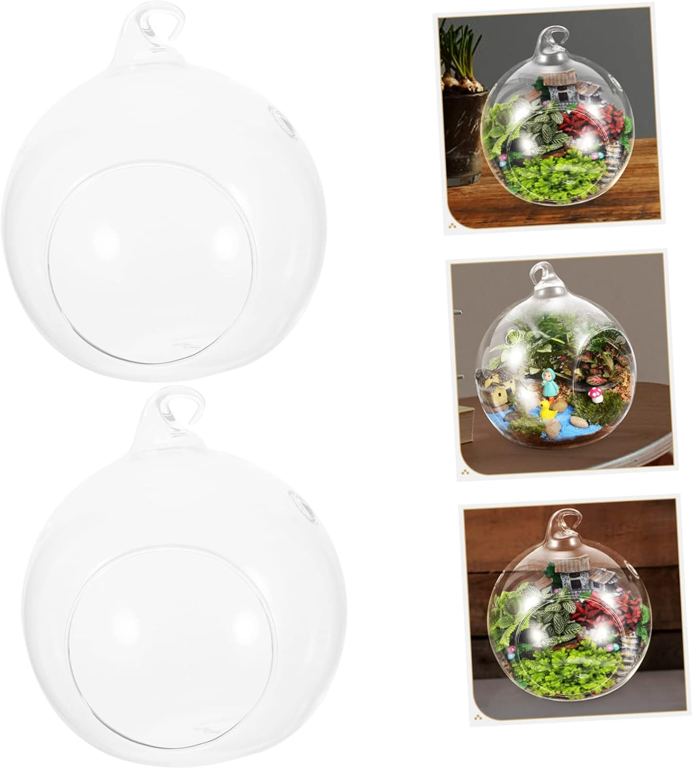 Outanaya Glass Hanging Vase 2 Pack with Dual Holes Indoor Hanging Terrarium for Air Plants Succulent Propagation Home Garden Patio Decoration image number 1