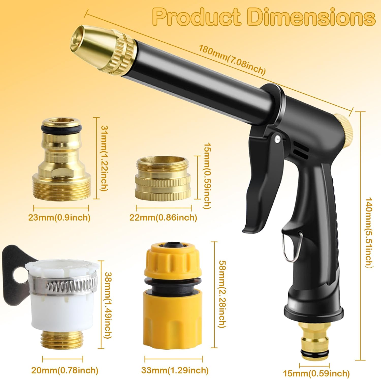 YUENTOEN High Pressure Garden Hose Nozzle, Heavy Duty Garden Watering Nozzle Set, Water Hose Nozzle Sprayer with 3 Garden Hose Threads for Washing Cars, Lawn & Garden, Watering Plants