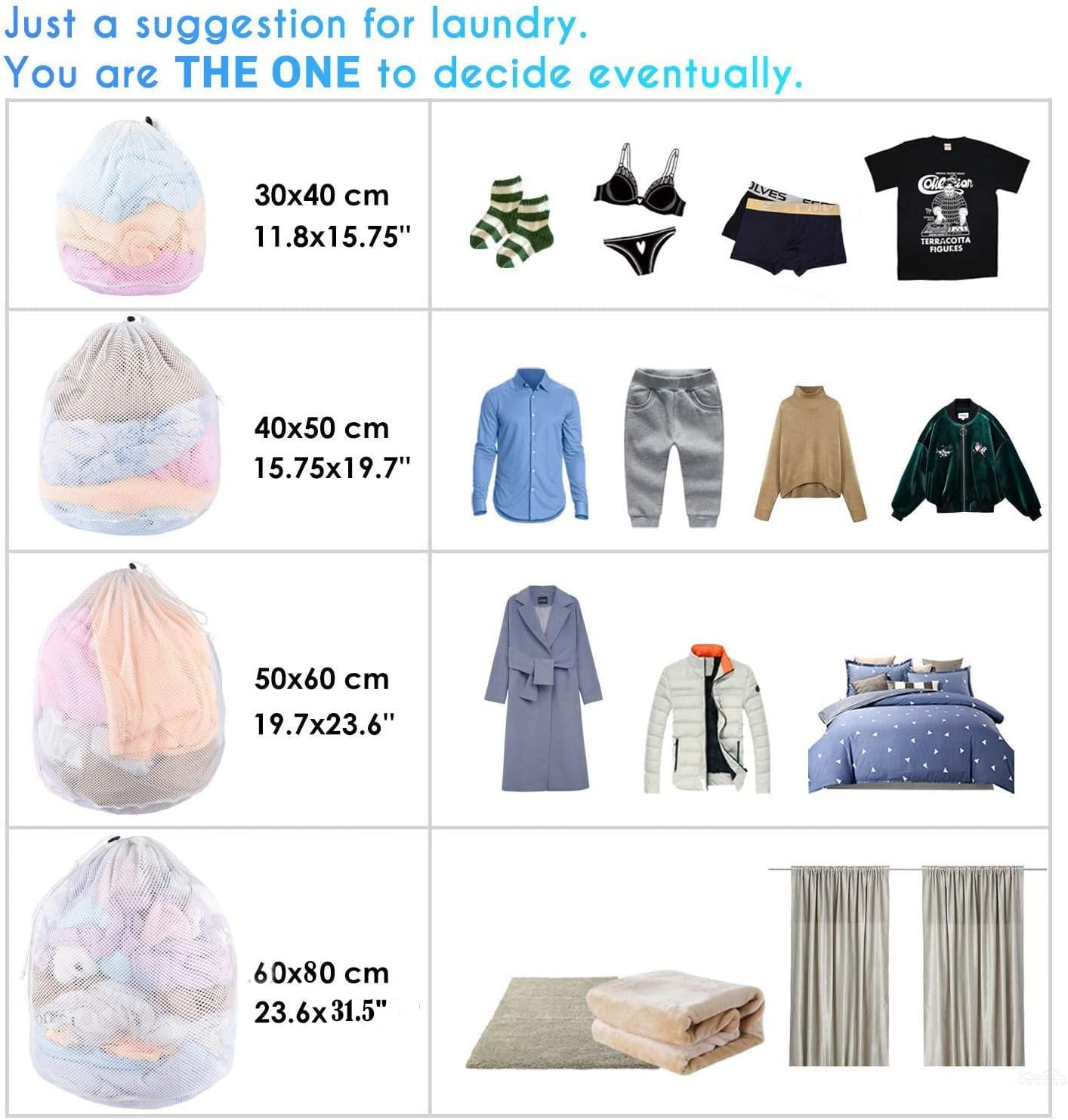 PELLUM Mesh Laundry Bags with Drawstring, 4 Pack - Durable, Sturdy, Machine Washable, Heavy Duty Bags for Travel, College Dorm, Apartment, Family