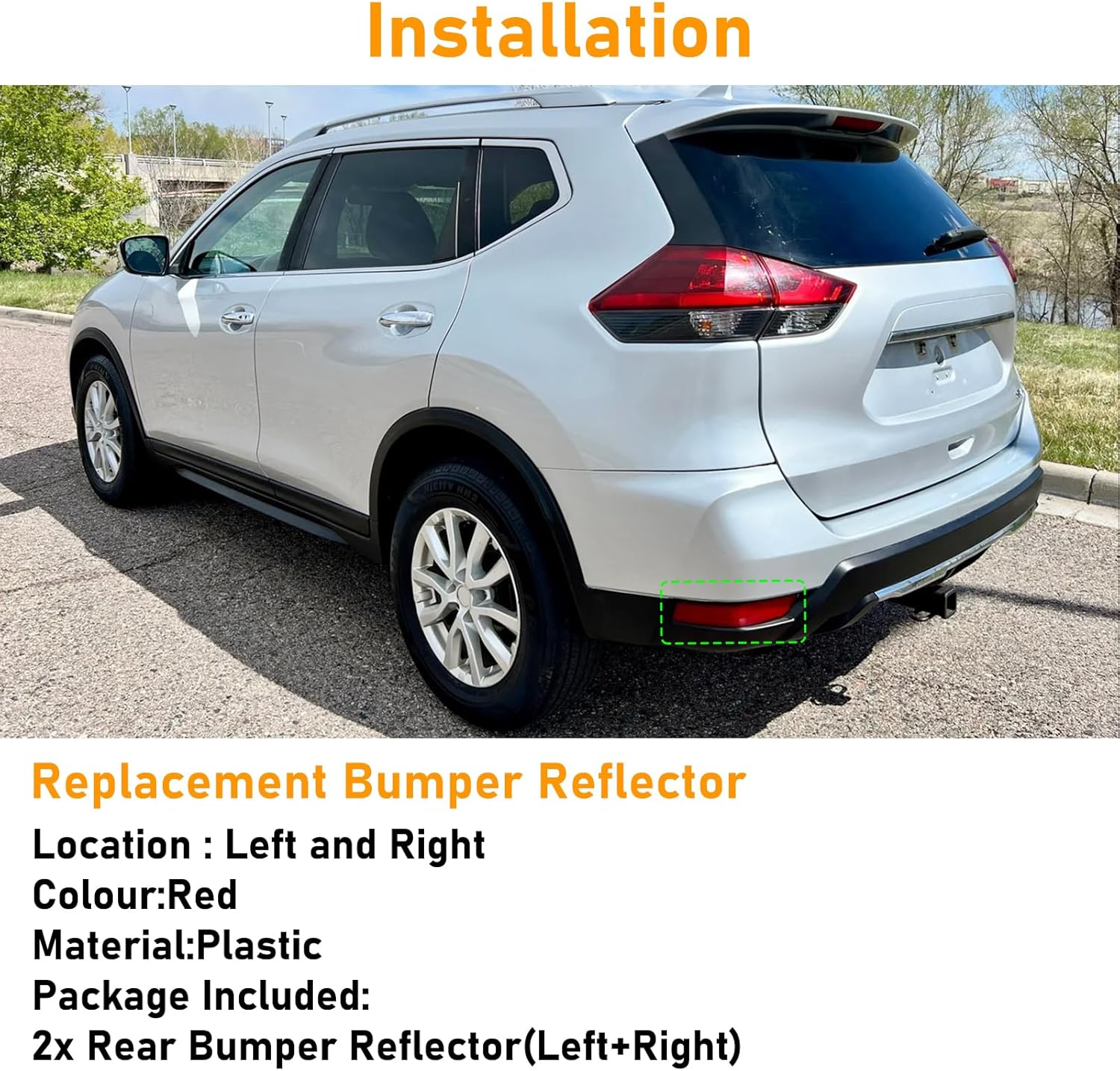 Compatible with Nissan Rogue Rear Bumper Reflector 2017-2020,Left Driver & Right Passenger Side Red Marker Trim Replace for 265656Fv0B,265606Fv0B,Back Reflectors Light W/O Bulb image number 2