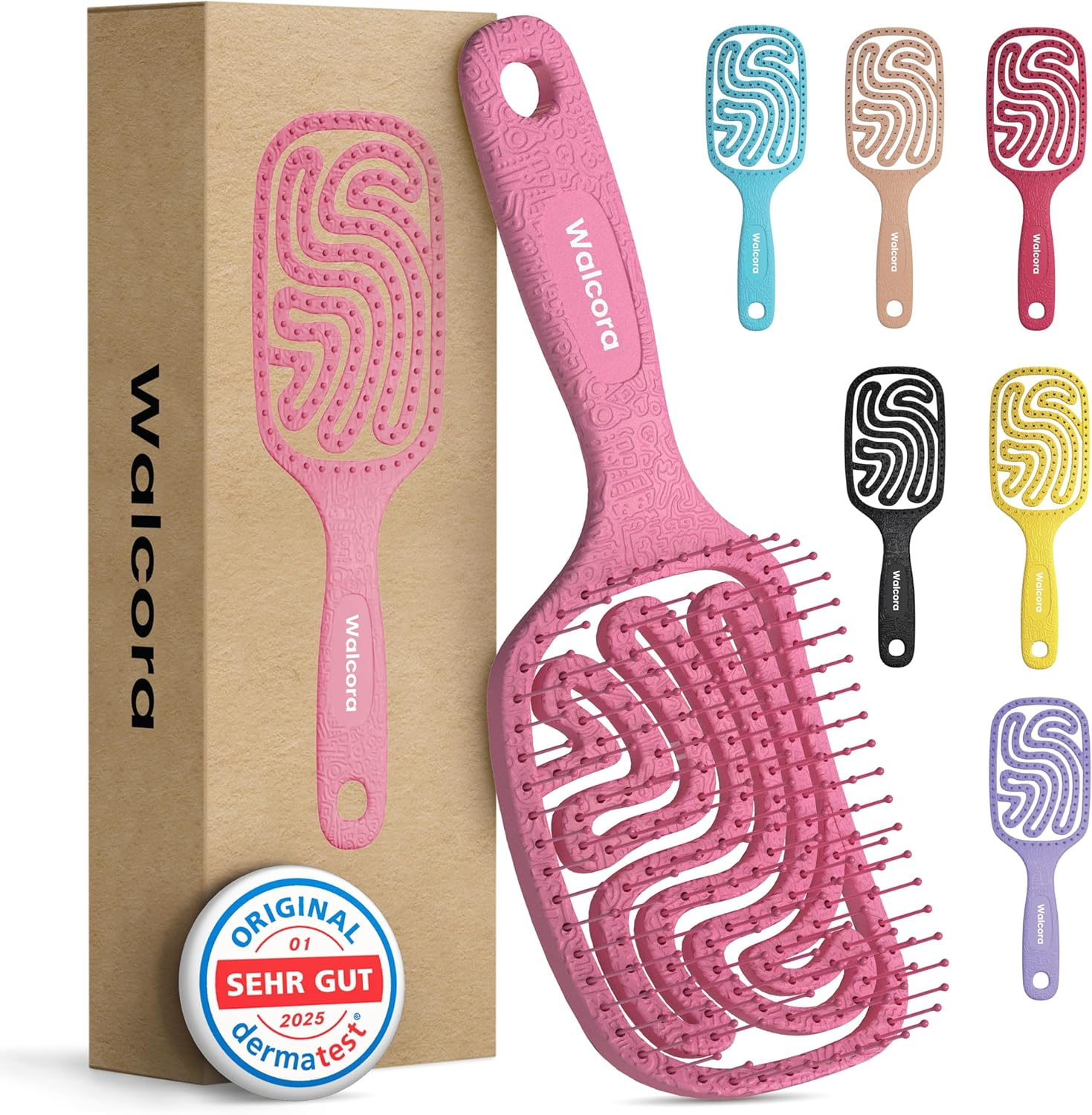 Walcora Hair Brush without Pulling, Detangling Brush & Detangler Brush for Women, Men & Children, for Curls, Wet, Fine & Long Hair, Hair Brush - Pink