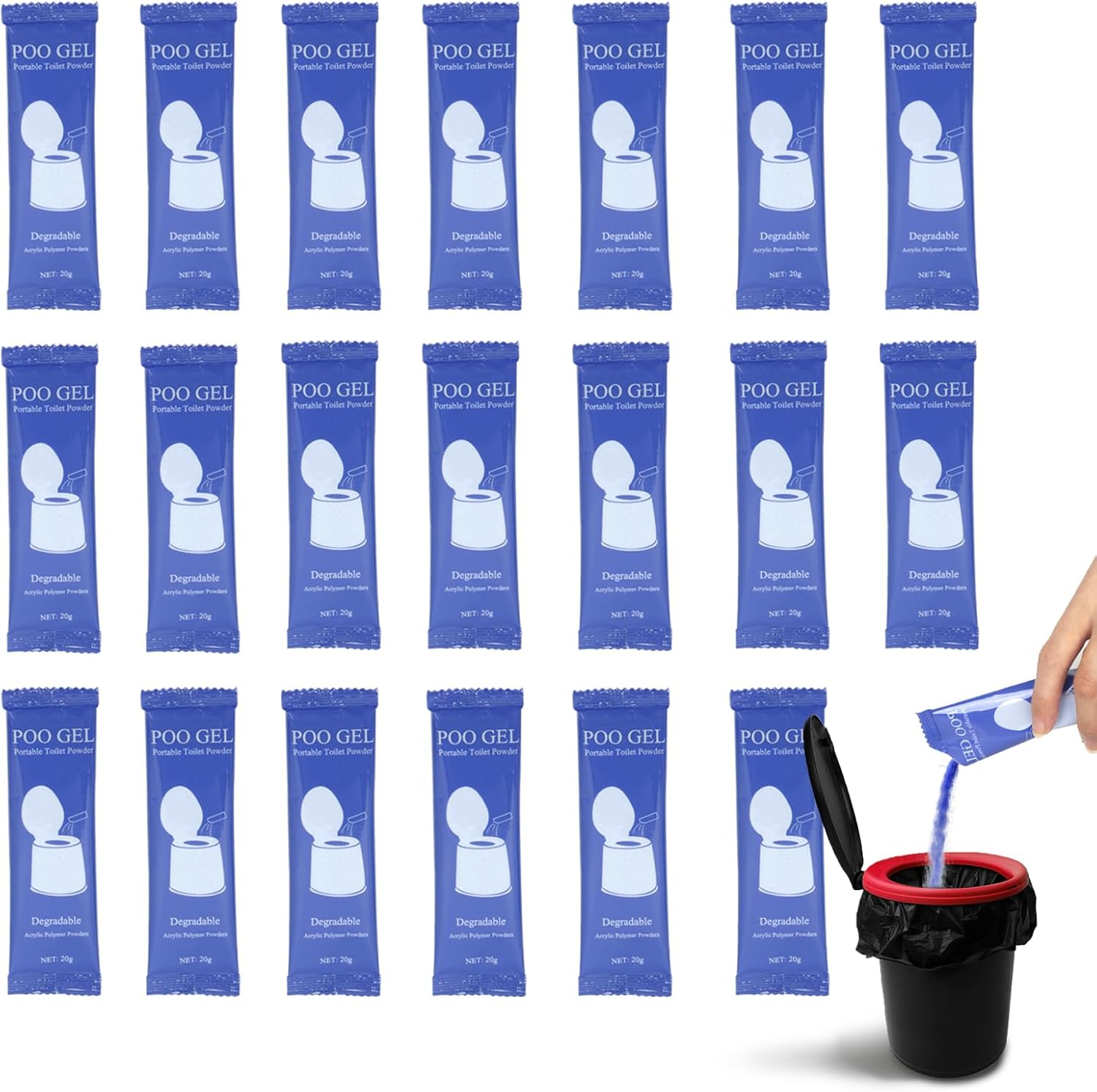 Portable Toilet Gel Powder, 20G/Pack Poo Gel for Portable Toilet, Heavier Net Wt Portable Toilet Absorbent Gel Powder for Camping Outdoor Hiking, No More Incomplete Gel