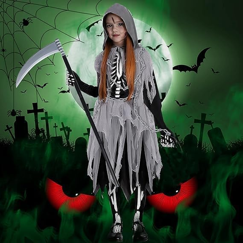 Girl Grim Reaper Costume Scary Cosplay Halloween Robe Creepy Spooky Dress Roleplay Angel Dark Outfit image number 2