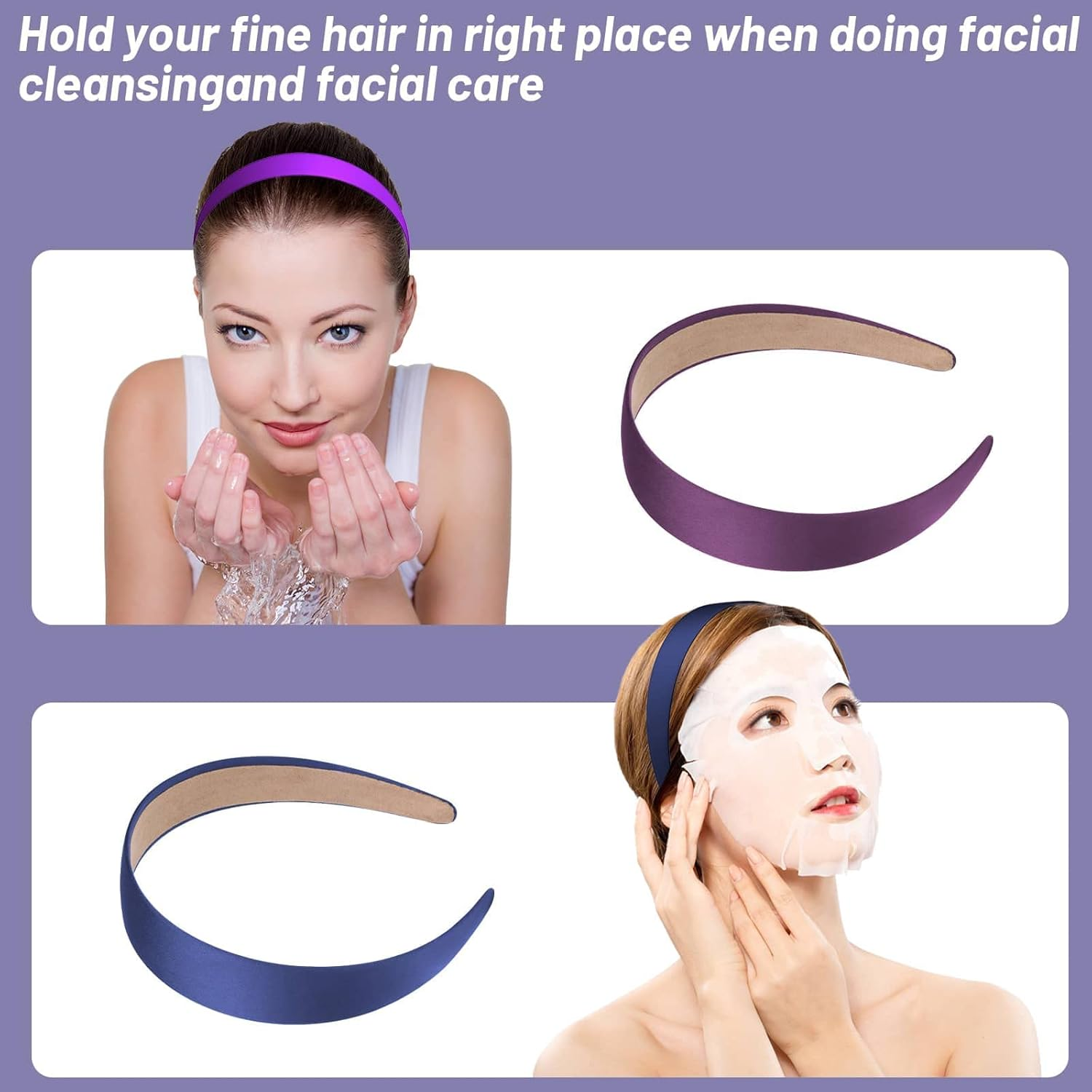 16 Pcs Satin Headbands Bulk 1 Inch Anti-Slip Ribbon Hair Bands Plain Hard Headbands for Women DIY Craft Hair Accessories (Multicolor) image number 4