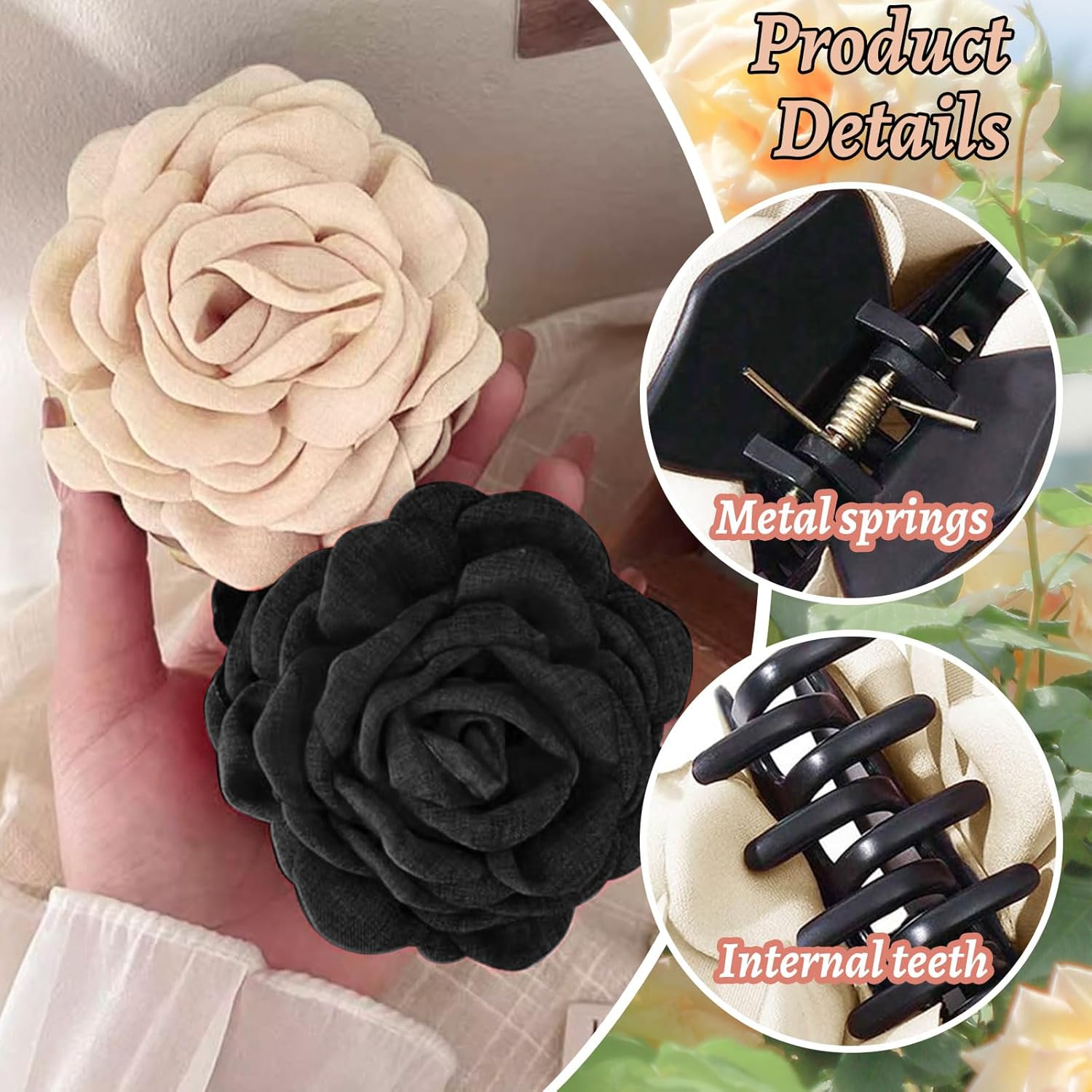 Mezrkuwr Pack of 2 Rose Petal Claw Clips for Women, 2 Pieces, Large Hawaiian Rose Hair Clips, Flower Hair Clip, Floral Hair Clips for Women Girls image number 1