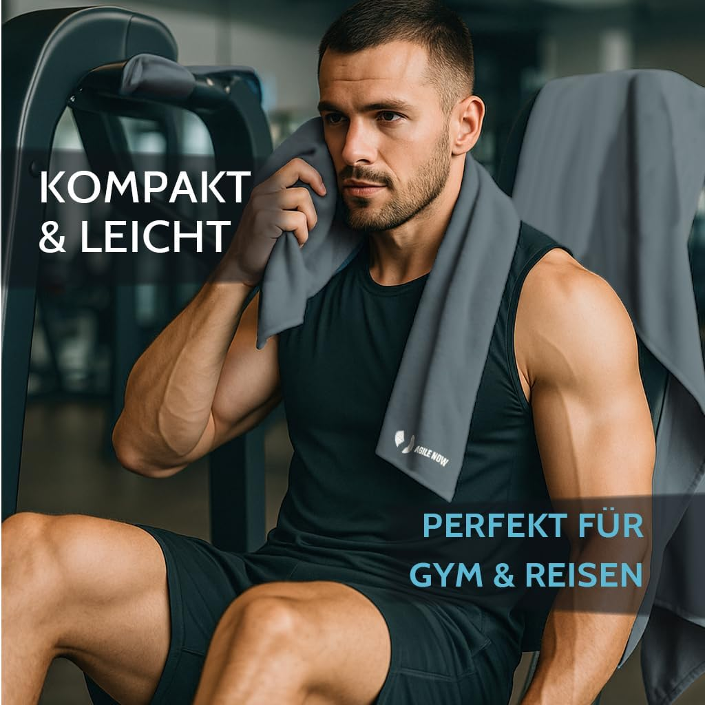 Agile Now Fitness Towel - Multifunctional Microfibre Gym Towel with Hood, Magnetic Clip and Zip Pockets, Sports Towel Gym, Gym Accessories, Grey