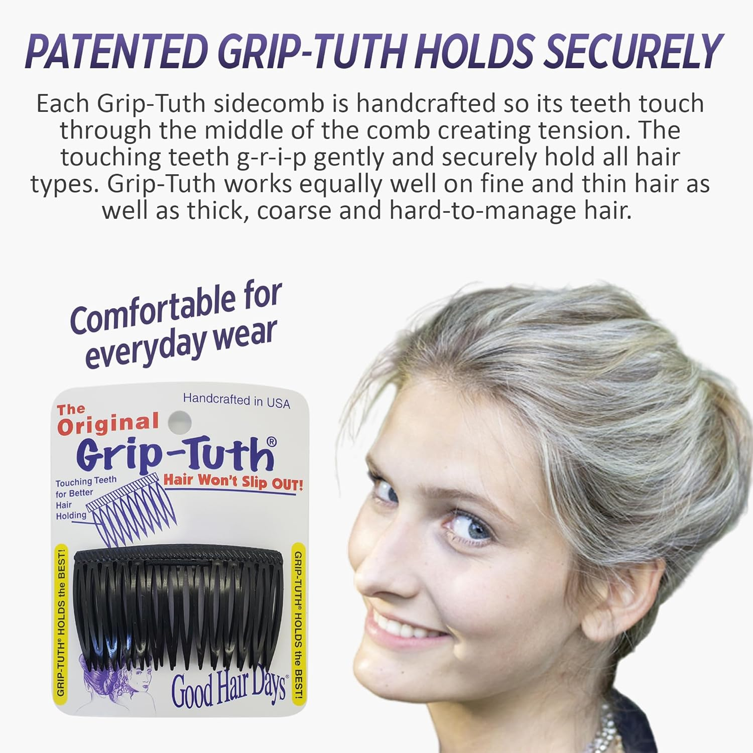 Good Hair Days 4 Inch Grip-Tuth Frenchy - Black image number 3