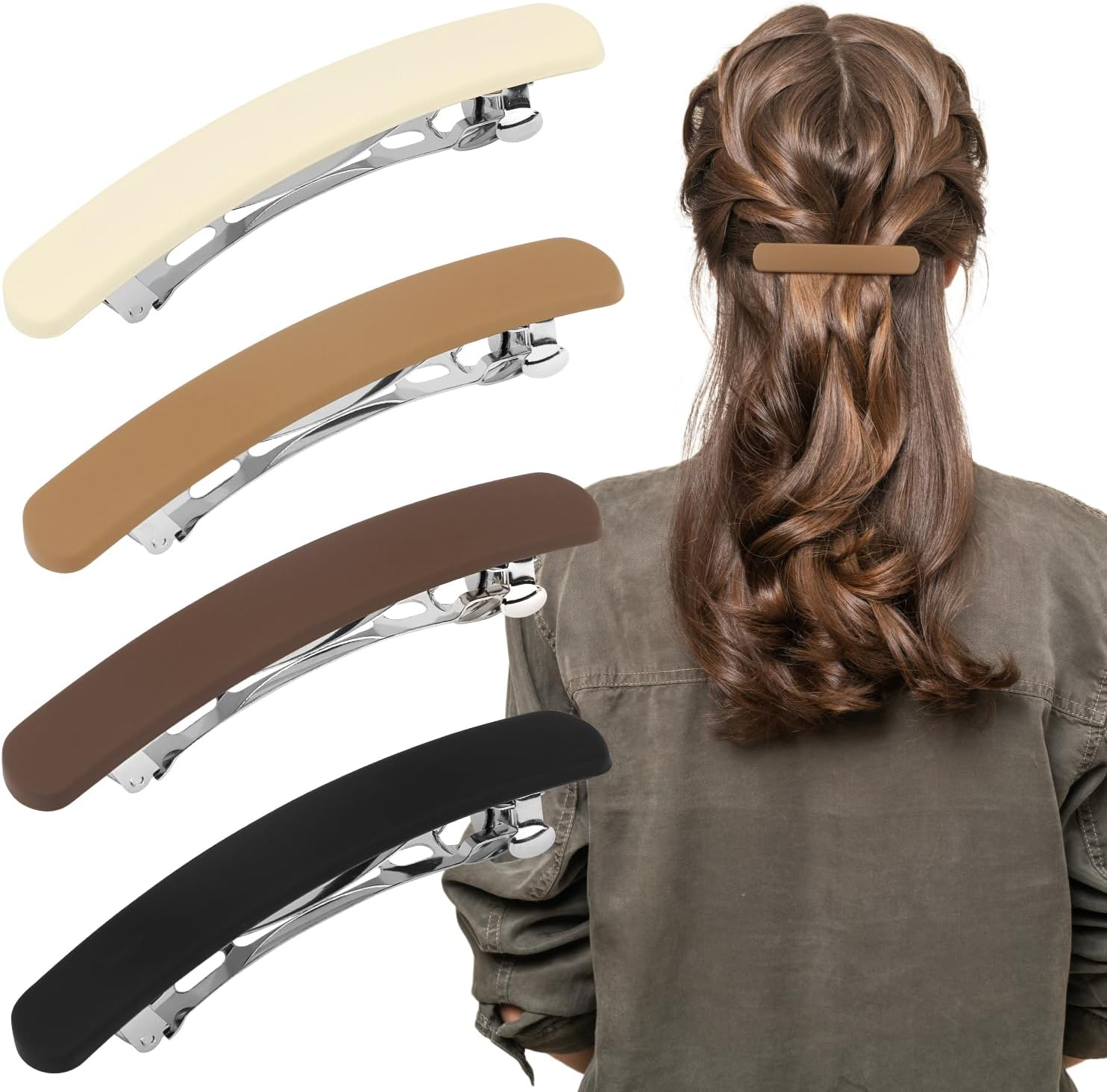 Hair Clip, Black Matte Barrettes for Women 4Pcs, Flat Hair Clips for Thin Fine Hair, Hair Pins for Short Medium Hair, Cute Hair Accessories for Women Girls