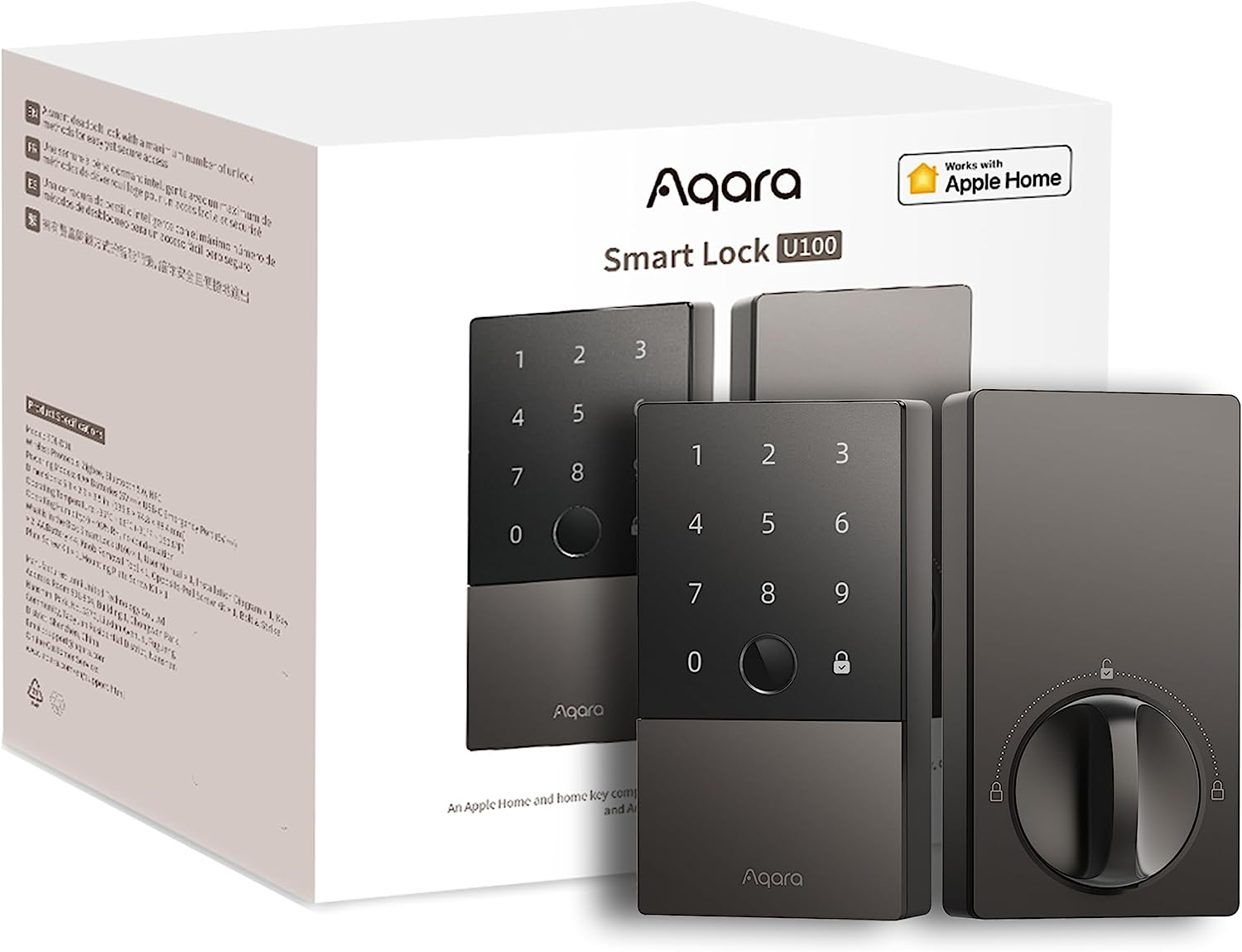Aqara Smart Lock U100, Fingerprint Keyless Entry Door Lock with Apple Home Key, Touchscreen Keypad, Bluetooth Electronic Deadbolt, IP65 Weatherproof, Supports Apple Homekit, Alexa, Google, IFTTT, Gray image number 3