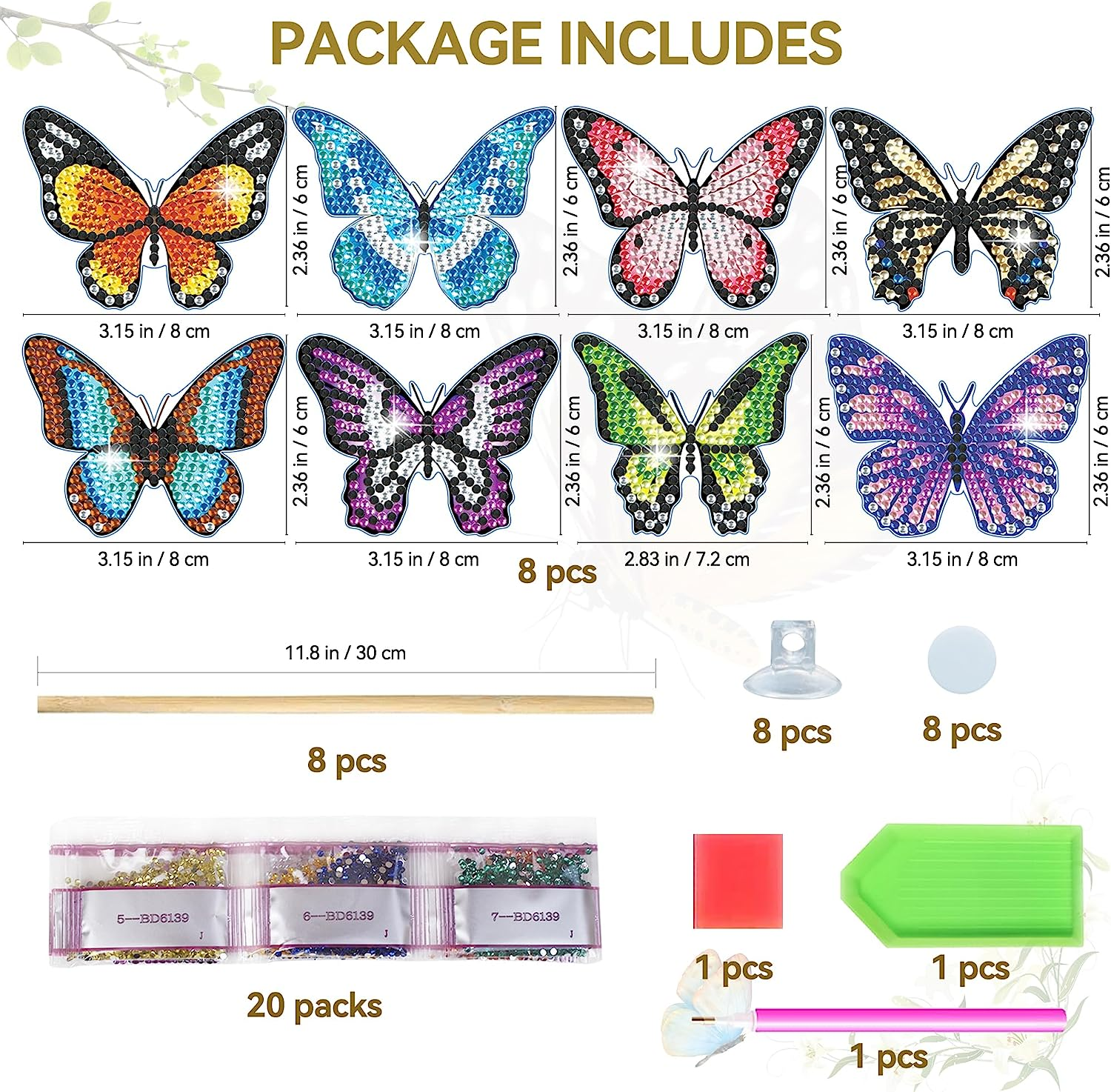 Vcekract 8 Pcs Butterfly Diamond Painting Kits, Acrylic Butterfly Garden Decor, Adult Crafts, Non-Foldable image number 2